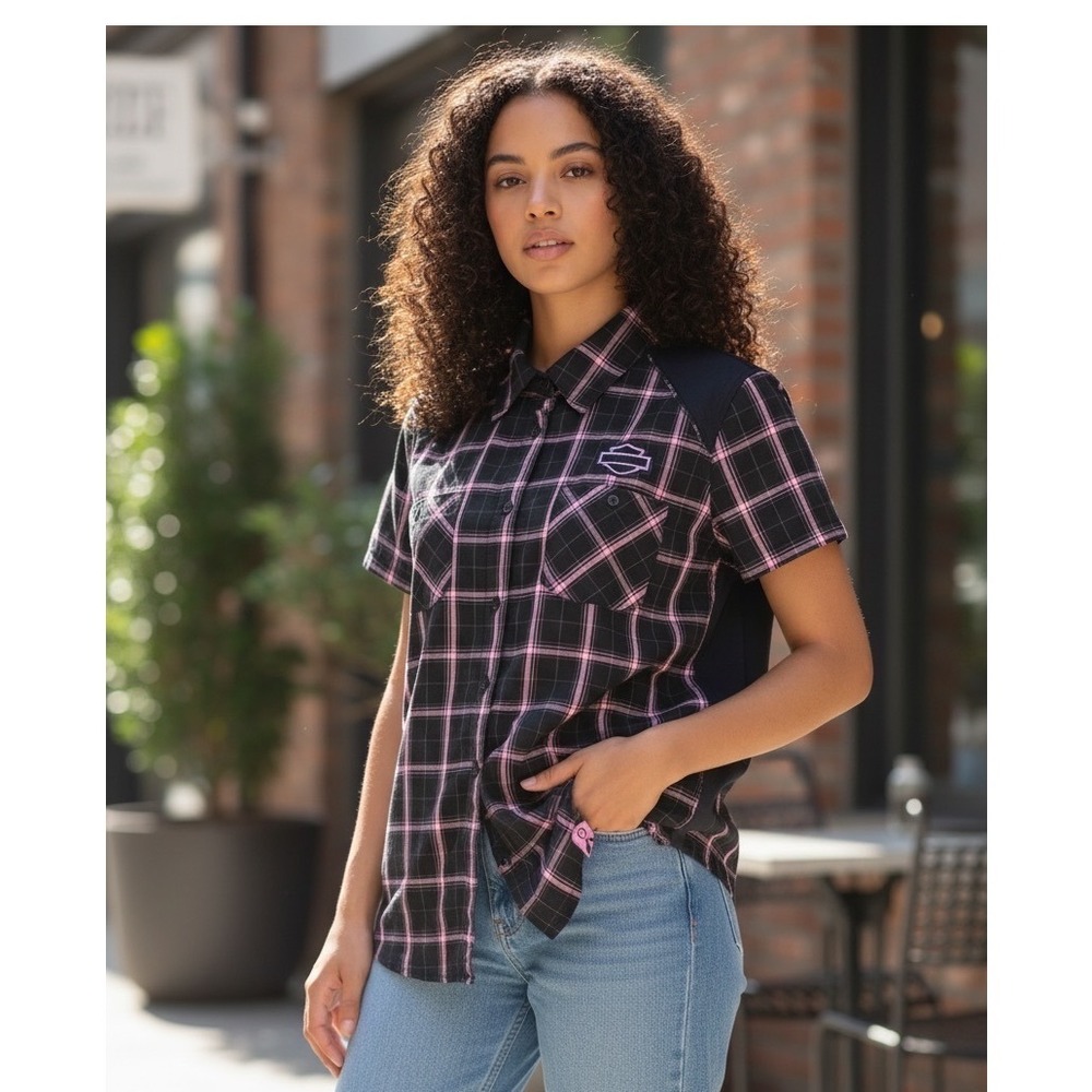 Harley-Davidson Cancer Awareness Pink Plaid Performance  Shirt 99040-20VW L
